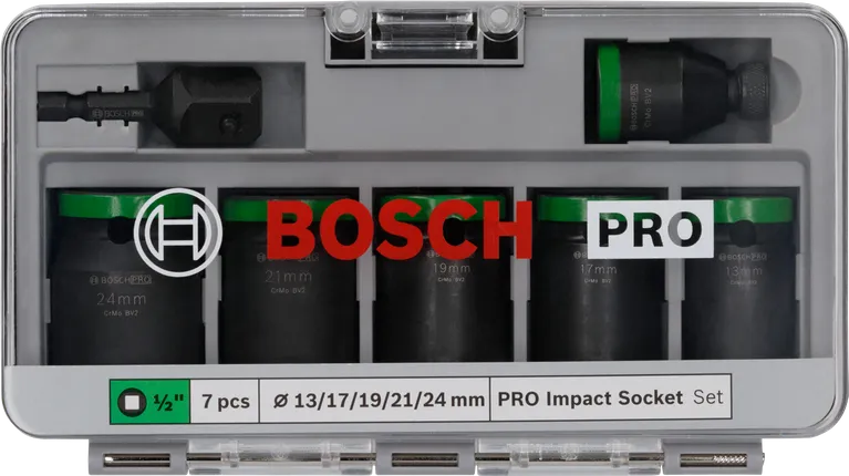 Set Kunci Sok Impact Bosch PRO dengan adaptor, 7 buah.